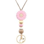 MyfavoriteK Flower Teacher Lanyard ID Badge and Key Holder, Cute Silicone Beads Lanyards for Women Nurse Employee Student (Pink)