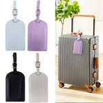 4 Pcs Luggage Tags, Leather Baggage Labels Portable Travel Suitcase Tags with Privacy Protection Cover Multi-Color Luggage Tags for Suitcases