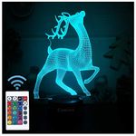 Comiwe Deer (D) 3D Illusion Night Light Toys,16 Colours Change Smart Touch & Remote Control,Home Decor LED Bedside Table Desk Lamp,Christmas Birthday Gift for Girls Boys Kids Adults Friends & Family