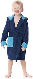 Ladeheid LA40-103 Children's Terry Towelling Bathrobe 100% Cotton, Navy/Jeans (D12/D03), 146-152