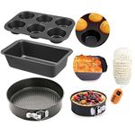 Curated Cart Premium Cake Making Set - Combo Carbon Steel Cake Baking for Microwave OTG Oven and Dishwasher Safe (6 Cavity Cup + Rectangle Cake Tin + Cake Mould)