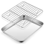 Small Stainless Steel Baking Sheet with Rack Set, E-far 10.5”x8.3” Cookie Sheet Broiling Pan for Toaster Oven, Rimmed Metal Tray with Wire Rack for Cooking/Baking/Cooling/Bacon - Dishwasher Safe