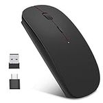 EasyULT Wireless Mouse, 2.4GHz with USB Mini Receiver & USB-C Receiver, Rechargeable Noiseless Mini Mouse, 1600 DPI Adjustable, or Laptop, PC, Computer, Desktop,Notebook,Macbook,Chromebook-Black