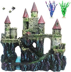 PINVNBY Aquarium Resin Castle Decoration Fish Tank Driftwood Castle Cave Hideouts House Plants Supplies Accessories(Red)