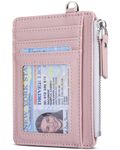 Teskyer Slim Minimalist Wallet, RFID Blocking Credit Card Holder Leather Wallet with Zipper Pocket for Men Women - Lichee Dark Pink