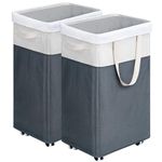 Goodpick Laundry Baskets 2-Pack, 75L Hamper with Wheels, Foldable Laundry Baskets with Removable Wash Bags, Rolling Laundry Hamper for Corner Dorm, Slim Laundry Basket, Grey&White