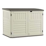 Suncast 5.9 ft. x 3.7 ft Horizontal Stow-Away Storage Shed - Natural Wood-Like Outdoor Storage for Trash Cans and Yard Tools - All-Weather Resin, Hinged Lid, Reinforced Floor - Vanilla and Stoney