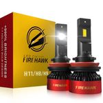 Firehawk H11/H8/H9/H16 LED Bulbs 40000LM 990% Brightness 6000K Cool White Plug and Play Halogen Replacement Conversion Kit 2024 Upgraded, Pack of 2