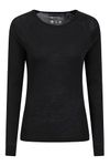Mountain Warehouse Merino Womens Base Layer Top - Lightweight, Antibacterial & Breathable Ladies T Shirt - for Travel, Hiking, Camping, Skiing, Snowboard Black Women's Size 16