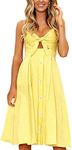 ECOWISH Women 2024 Summer Dresses Tie Front V-Neck Spaghetti Strap Button Down A-Line Backless Swing Midi Dress 809 Yellow S