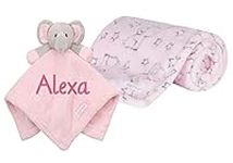 Personalised Baby Gift Sets Embroidered Elephant Comforter & Blanket Personalised Baby Boy/Girl Gift Set Baby Shower (Pink Set)