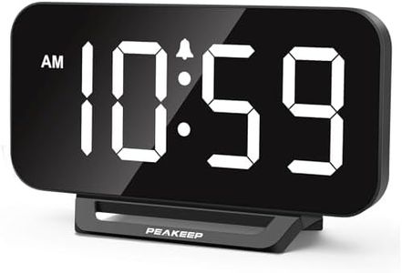 Peakeep Small Digital Alarm Clock for Bedrooms, Loud for Heavy Sleepers Adults, Dimmable Plug in Electric Large Numbers Clock Battery Backup, Slim Clock for Table Office Modern Living Room (BW)
