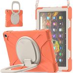 360 ° Rotation Portable Case for Fire HD 10 & 10 Plus Tablet 11th Generation 2021 Release Rugged Case Rotating Stand Hand Strap Shoulder Carrying Strap Outdoor Cover (Orange)