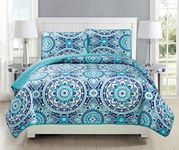 Mk Collection 3pc Bedspread coverlet quilted Floral Turquoise Teel Blue Grey Over Size New #185 King/California King Over Size by MK Home