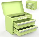 WORKPRO Mini Metal Tool Box with 2 Drawers and Top Storage, Small Tool Chest with PVC Liners and PP Feet Pads, Cold Rolled Steel Toolbox with Magnetic Tab