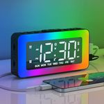 Kids Alarm Clock with RGB Night Lights, Non Ticking Digital Alarm Clock, Loud Alarm Clock for Heavy Sleepers, Dual Alarms, Snooze, Timer, Large Digit LED Bedside Digital Clock for Bedroom Decor