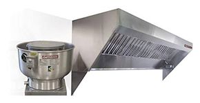 Food Truck Low Profile Exhaust Hood System Includes a stainless steel exhaust hood, an exhaust fan, an adjustable duct section, and installation hardware (4' Long Hood & Fan)