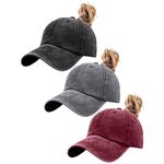 Funshow 3 Pack Vintage Ponytail Baseball Cap Distressed Dad Hat for Women Pink