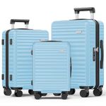 SHOWKOO Suitcase Sets 3 Piece Hard Shell PC Expandable Lightweight Durable Carry on Travel Hand Luggage with Double Spinner Wheels & TSA Lock, Sky Blue