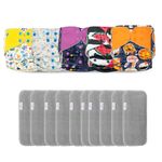 Baarn Brainie 5C Washable and reusable new Cloth Diapers for babies (3 months to 3 Years) | Side Leakage Proof Diaper| 10 Ultra absorbment insert pad - 6 layer ultra absorbent (pack of 5)