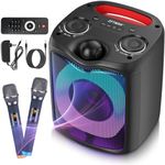 ZFTMRR Karaoke Machine for Adults & Kids, Portable Bluetooth Speaker with 2 Wireless Microphones, PA System with LED Light/Bass/Treble/Echo Control, Singing Karaoke Support TWS/AUX/USB for Home Party