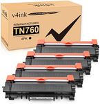 v4ink 4PK Compatible TN760 Toner Replacement for Brother TN760 TN-760 TN730 TN770 Toner Cartridge for Brother HL-L2350DW HL-L2390DW HL-L2395DW HL-L2370DW MFC-L2710DW MFC-L2750DW DCP-L2550DW Printer