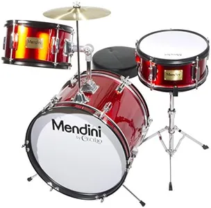 Mendini By Cecilio Drum Set – 3-Piece Kids Drum Set (16"), Includes Bass Drum, Tom, Snare, Drum Throne - Musical Instruments for Age 6-12, Red Drum Kit