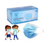 7Shield Kids Size CE and ISO Certified Blue Surgical Mask - Extra Soft Fabric Ear Loop, Inbuilt Plastic Coated Nose Pin, Unisex Design, (50-Pack)