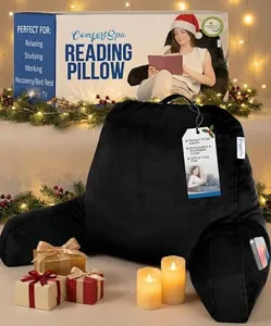 ComfortSpa Reading Pillow for Bed Adult Size, Back Rest Pillow with Arms, Pockets and Washable Cover; Use as Bed Pillows for Sitting Up in Bed for Bedrest or Relief from GERD Heartburn (Large Black)