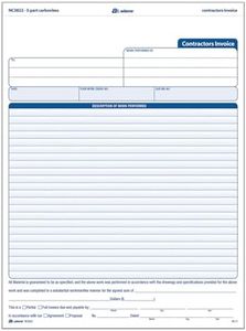 Adams Contractor Invoice Forms, 8.5 x 11.44 Inch, 3-Part, Carbonless, 100-Pack, White, Canary and Pink (NC3822)