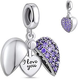 NINGAN “I Love You” Dangle Charm Love Heart Pendant Bead for Women Girls Wife Mom Daughter Friends with 5A Cubic Zirconia for Charm Bracelets in 925 Sterling Silver, Silver, silver