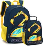 Backpack for Kids Boys Girls Preschool Kindergarten Bookbag Set with Lunch Box Toddler School Bag, A-excavator Construction- Navy, Modern