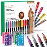 Vanli's Temporary Tattoo Markers - Stocking Stuffers For Teens, Kids, Adults, Trendy Body Marker, Skin Safe & Colored Ink Tattoo Pens for Body & Face Art with 50 Tattoo Stencil Papers, 13 Pens-Variety