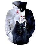 Kinberr Fleece Hoodies for Men Women Fashion Black White Hooded Sweatshirts Funny Cat Graphic Comfy Pullovers for Winter