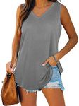 Womens Tops V Neck Sleeveless Summer Sexy Plain Basic Casual Tank Tops Grey 2XL