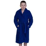 Adore Home Kids 100% Cotton Terry Towelling Hooded Shawl Collar Bathrobe (Age 10-11, Royal Blue)