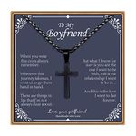 IEFLIFE Cross Necklaces Gifts for Men, Silver/Black/Gold Cross Necklace Box Chain Necklace for Men, Fathers Day Christmas Religious Baptism Christian Gift for Dad Son Boyfriend Husband Step Dad,