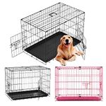 30Inch Dog Crate Pink Large Dog Crate Home or Travel Folding Metal Cage with Plastic Tray for Travel and Car Use,Pink