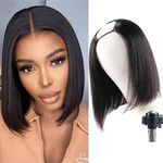 Huairisi 10 Inch Straight Bob Wigs for Women None Lace, Short Straight U Part Wig Bob Human Hair, Shoulder Length Glueless Brazilian Straight Wigs Virgin Hair Natural Color Can Be Retyled