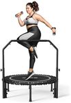 BCAN 450 LBS Foldable Mini Trampoline, 40" Fitness Trampoline with Adjustable Handle Bar, Bungees, Stable & Quiet Exercise Rebounder for Kids Adults Indoor/Garden Workout-Silver