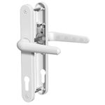 Bwintech 1 Set White UPVC Door Handle Set, 92mm Backset,122mm Screw Hole Distance, 210mm Plate Length Front Door Handles for UPVC Door