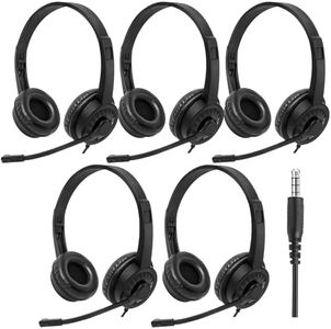 XOSDA Headsets with Microphone 5 Pack Bulk- Noise Canceling Computer Headphones for School, Office, Meetings, Chat, 3.5mm Wried PC Headphones with Rotating Mic Works for Laptop