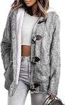 Sidefeel Women's Button Up Cardigan Hooded Sweater Coat Winter Outwear with Pockets X-Large White Grey