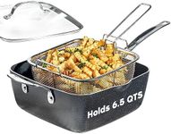 Granitestone 9.5 Inch Deep Frying Pan with Lid, 4 Pc Non Stick Deep Square Frying Pan Set with Steamer & Fry Basket, Large Frying Pan/Saute Pan for Cooking, Dishwasher/Oven Safe, 100% Non Toxic