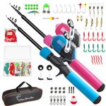 Kids Fishing Pole Kit, 59'' Telescopic Rod and Reel Beginner Combo with Spincast Reel,Tackle Box, Carrier Bag,Fishing Gear for Boys,Girls, Toddler,Youth (2Pack-Blue+Pink 4.92ft)