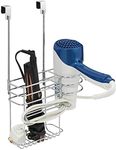 mDesign Metal Bathroom 2 Section Storage Tool Organizer Basket Tray - Hang Over Cabinet Door - Storage for Hair Dryer, Straightener, Curling Iron, Styling Products - Concerto Collection - Chrome