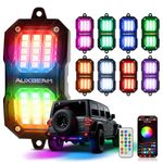 Auxbeam 8 Pods RGB LED Rock Lights w/Brake Mode, Dynamic Color Changing Wheel Well Lights w/Bluetooth APP& Remote Control, Music Voice Sync Underglow Kit for Trucks Boat Waterproof, 1 Year Warranty