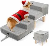 Hdnbsp Split Ottoman Dog Ramp, 4-Step Dog Stairs for Bed, Foldable Pet Steps for Small, Medium, Senior Dogs & Old Cats - Couch Height, Anti-Slip, Washable Cover, Storage Pocket, 135lb Capacity
