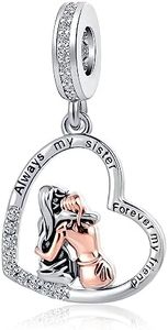MiWangLing Always My Sister Forever My Friend Pendant Charm Heart CZ Bead for Pandroa Bracelet