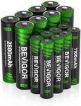 BEVIGOR 16 Sets AA AAA Rechargeable Batteries, High Capacity 8-Pack AA 2800mAh & 8-Pack AAA 1100mAh, 1.2V NiMH Low Self Discharge